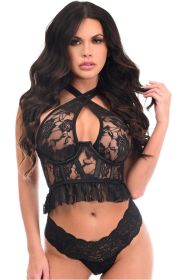 Lavish Black Lace Underwire Cincher w/Built In Halter Top (size: small)