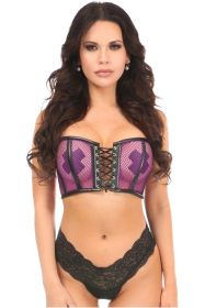 Lavish Purple Fishnet & Faux Leather Lace-Up Short Bustier Top (size: small)