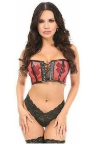 Lavish Red Fishnet & Faux Leather Lace-Up Short Bustier Top (size: small)