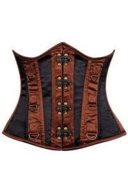 Top Drawer Black & Brown Steel Boned Underbust Corset (size: small)