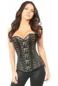 Top Drawer Faux Leather Steel Boned Corset w/Rivets (size: small)