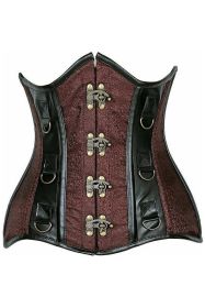 Top Drawer Brown Brocade & Faux Leather Steel Boned Under Bust Corset (size: small)