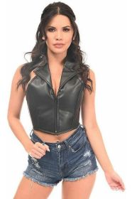 Top Drawer Black Faux Leather Steel Boned Collared Bustier Top (size: small)