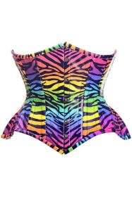 Top Drawer Rainbow Print Double Steel Boned Curvy Cut Underbust Cincher Corset (size: small)