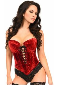 Top Drawer Dark Red Velvet Steel Boned Lace-Up Bustier (size: small)