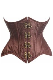 Top Drawer Double Steel Boned Brown Brocade Curvy Underbust Corset (size: small)