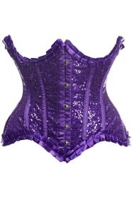 Top Drawer Purple Satin & Sequin Underwire Curvy Cut Steel Boned Waist Cincher Corset (size: small)