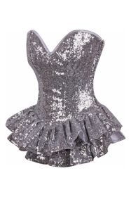 Top Drawer Silver Sequin Steel Boned Mini Corset Dress (size: small)