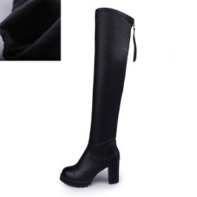 Lucyever Thick Heels Thigh High Boots Women Autumn Winter Back Zipper Over The Knee Boots Woman Soft Pu Leather Botas Femininas (Color: black short plush, size: 37)