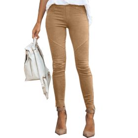 Ladies Fashion Casual Slim Tight Elastic Pants (Color: khaki, size: XXXL)