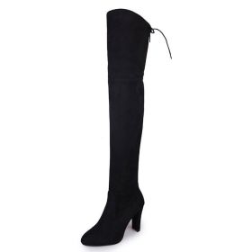 Women's Stretch Suede Chunky Over Knee Boots Over Knee High Chunky Heel Boots Long Stretch Sexy Fall Boots (Color: black, size: 6.5M US)