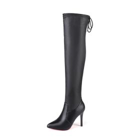 Women Boots Shoes High Heels Red Bottom Over the knee Boots Leather Fashion Beauty Ladies Long Boots Size fr5 (Color: black, size: 36)