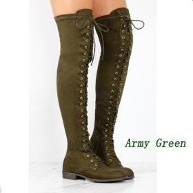 Fashion Women Boots Spring Winter Over The Knee Heels Boots Flock Long Comfort Square Botines Mujer Thigh High Boots 2022 new (Color: Army Green, size: 39)