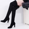 Women's Stretch Suede Chunky Over Knee Boots Over Knee High Chunky Heel Boots Long Stretch Sexy Fall Boots